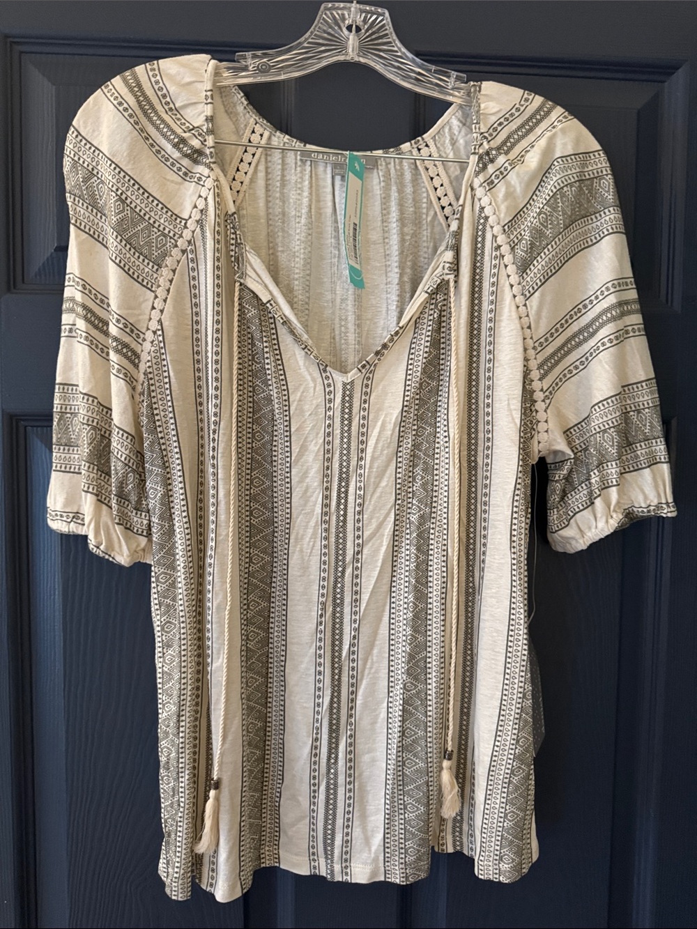 Daniel Rainn Cream and Olive Green Striped Boho Tunic